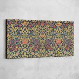 Violet and Columbine Botanical Pattern — single-panel canvas shown on a pale studio wall