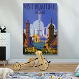Visit Chicago - Retro Riverfront and Skyline Travel Poster - Image 2