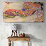Water Serpents II by Gustav Klimt — single-panel canvas above a console table