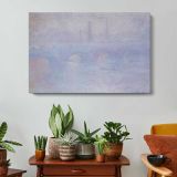 Waterloo Bridge. Effect of Fog by Claude Monet - single-panel canvas displayed above a console table