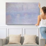 Waterloo Bridge. Effect of Fog by Claude Monet - single-panel canvas shown with a person for scale