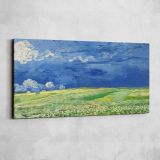Wheatfield under Thunderclouds by Vincent van Gogh — single-panel canvas shown on a pale studio wall