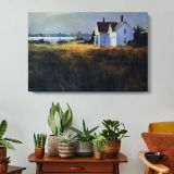 White House beyond the Marsh - single-panel canvas displayed above a console table