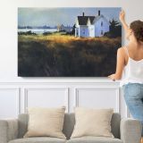 White House beyond the Marsh - single-panel canvas shown with a person for scale