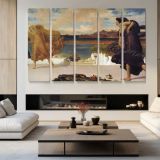 Woman and Child at the Water's Edge by Frederic Leighton - multi-panel canvas displayed in a modern living room