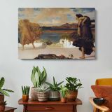 Woman and Child at the Water's Edge by Frederic Leighton - single-panel canvas displayed above a console table