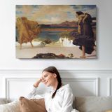 Woman and Child at the Water's Edge by Frederic Leighton - single-panel canvas displayed above a sofa