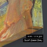 Woman at a Table in a Dim Interior - canvas surface and wrapped edge detail
