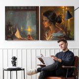 Woman by Candlelight by Daniel Gerhartz — two-panel canvas arrangement in a room