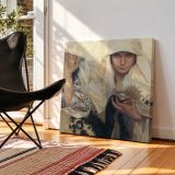 Woman Holding a Small Bird and Flowers — room mockup view 2