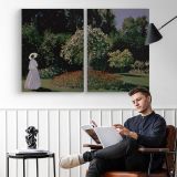 Woman in the Garden. Sainte-adresse by Claude Monet - two-panel canvas displayed in a reading room