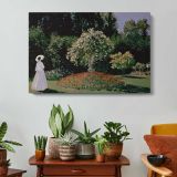 Woman in the Garden. Sainte-adresse by Claude Monet - single-panel canvas displayed above a console table