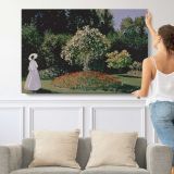 Woman in the Garden. Sainte-adresse by Claude Monet - single-panel canvas shown with a person for scale
