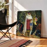 Woman in Traditional Dress with Peacocks — room mockup view 2