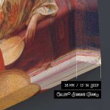 Woman Painting in a Red Robe - canvas surface and wrapped edge detail