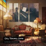 Woman Playing the Piano by Gustave Caillebotte - multi-panel canvas displayed in a classic lounge