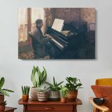 Woman Playing the Piano by Gustave Caillebotte - single-panel canvas displayed above a console table