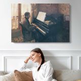 Woman Playing the Piano by Gustave Caillebotte - single-panel canvas displayed above a sofa