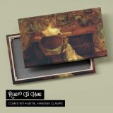 Woman Reading by the Fireplace - canvas rear frame and hanging hardware