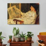 Woman Reclining on a Sofa - single-panel canvas displayed above a console table