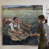 Woman Resting by a Stream — room mockup view 3