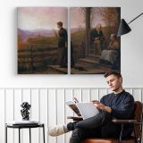 Woman Waiting at a Balcony - two-panel canvas displayed in a reading room
