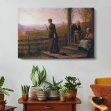 Woman Waiting at a Balcony - single-panel canvas displayed above a console table