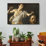 Woman with a Mirror by Caravaggio - single-panel canvas displayed above a console table