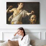 Woman with a Mirror by Caravaggio - single-panel canvas displayed above a sofa