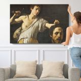 Woman with a Mirror by Caravaggio - single-panel canvas shown with a person for scale