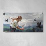 Woman with Swallows by Daniel Gerhartz — single-panel canvas on a pale wall