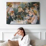 Women at an Outdoor Cafe - single-panel canvas displayed above a sofa