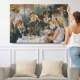 Women at an Outdoor Cafe - single-panel canvas shown with a person for scale