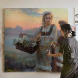 Women Carrying Laundry at Sunset by Daniel Gerhartz — room mockup view 3