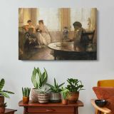 Women in a Sunlit Parlour - single-panel canvas displayed above a console table