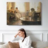 Women in a Sunlit Parlour - single-panel canvas displayed above a sofa