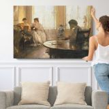 Women in a Sunlit Parlour - single-panel canvas shown with a person for scale