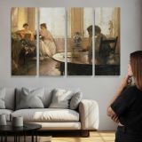 Women in a Sunlit Parlour - multi-panel canvas displayed above a sofa