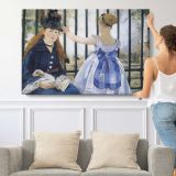 Women on a Balcony by Edouard Manet - single-panel canvas shown with a person for scale