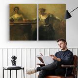Women Reading in a Garden - two-panel canvas displayed in a reading room