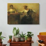 Women Reading in a Garden - single-panel canvas displayed above a console table