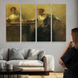 Women Reading in a Garden - multi-panel canvas displayed above a sofa
