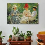 Women Resting in a Park - single-panel canvas displayed above a console table