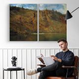 Workers on an Autumn Hillside - two-panel canvas displayed in a reading room