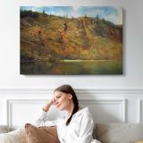 Workers on an Autumn Hillside - single-panel canvas displayed above a sofa