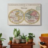 World Map Planisphere by Daniel de Lafeuille - single-panel canvas displayed above a console table