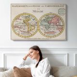 World Map Planisphere by Daniel de Lafeuille - single-panel canvas displayed above a sofa