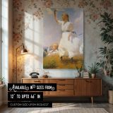 Young Girl and Boy by Frank Weston Benson - Ocean Breeze and White Dresses canvas wall art