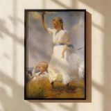 Young Girl and Boy by Frank Weston Benson - Ocean Breeze and White Dresses canvas wall art - Image 2