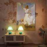 Young Girl and Boy by Frank Weston Benson - Ocean Breeze and White Dresses canvas wall art - Image 5
